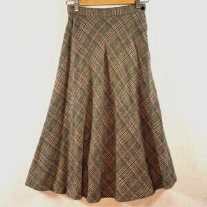 VTG 70s Tartan Plaid Midi Skirt XS/S Wool Preppy Academia Ivy League Countryside